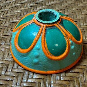 Vintage Fitz & Floyd Ceramic Vase Base Turquoise & Orange  Candle Holder